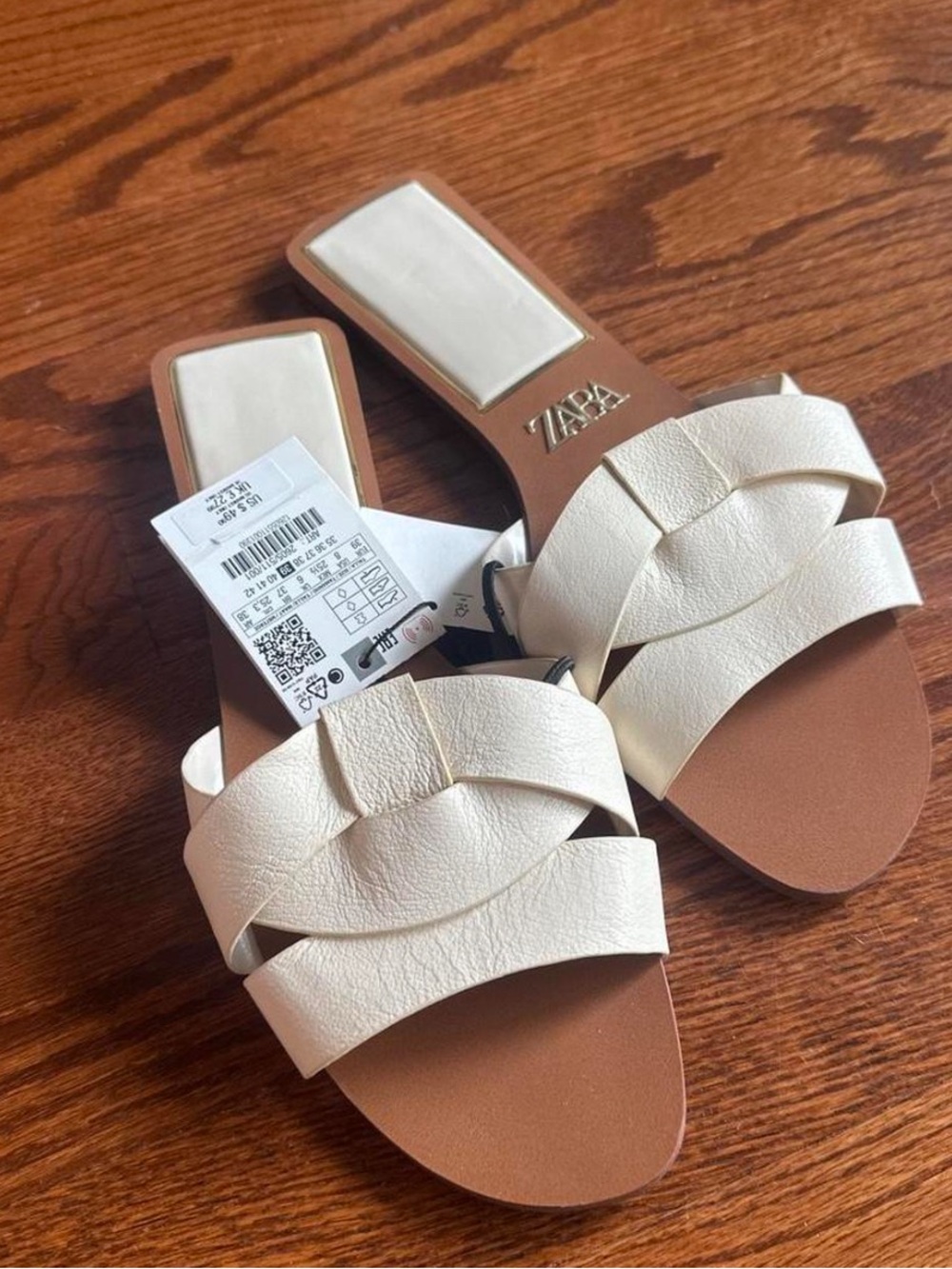 Zara Cream Double-Strap Knotted Slide Sandals